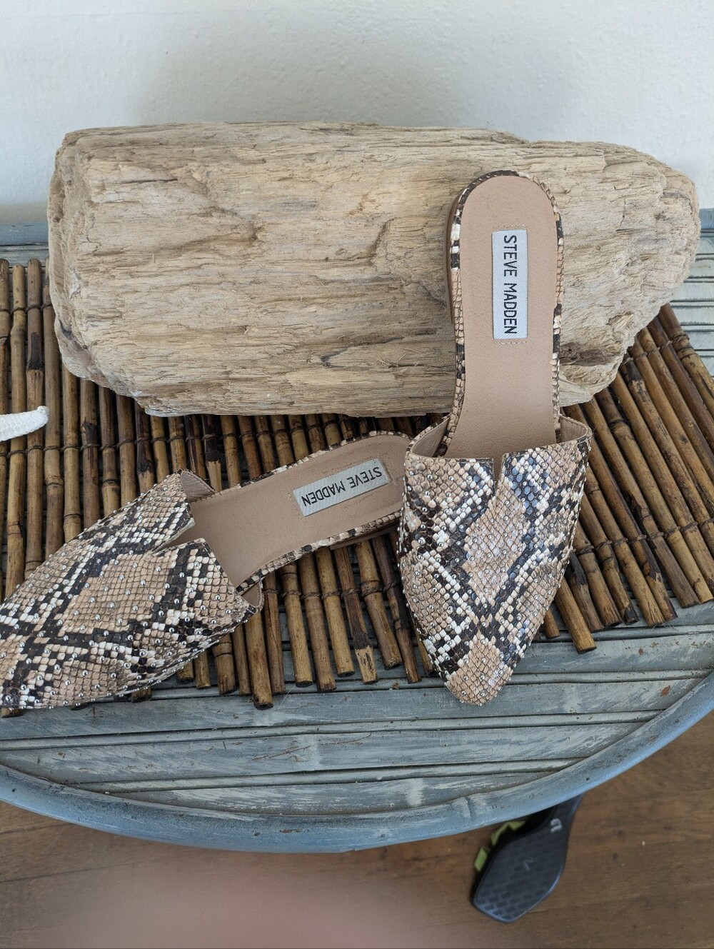 Steve Madden Beige & Black Snake-Print Pointed Mules
